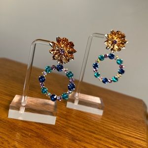 Purple, teal and gold rhinestone earrings